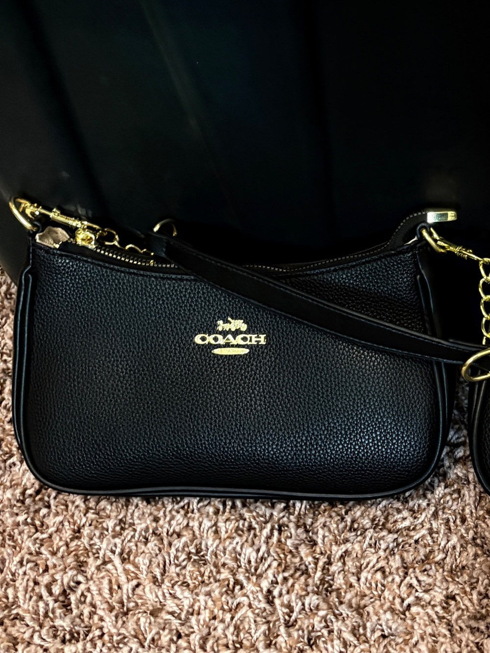 Coach Black Pebbled Leather Mini Shoulder Bag with Gold Hardware